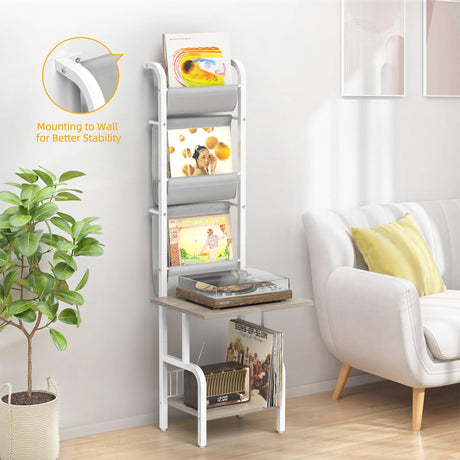 Record Player Stand with Vinyl Storage, Record Player Table with Vinyl Record Storage up to 200 Albums, Turntable Stand with Record Holder Vinyl Display Shelf, Record Player Cabinet Organizer Rack Tewinko