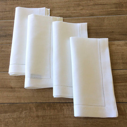 White Linen Hem Stitch Dinner Napkins - Set of 12 20"x20"-Ladder Hem Stitch 100% Linen Cloth Napkins-Super Value Bulk 12 Pack