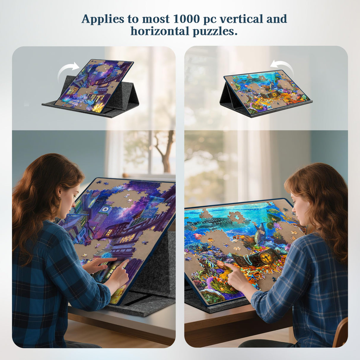 Becko US 1000 Piece Tilting Puzzle Board with 6 Trays & Cover, Adjustable Puzzle Table with Stand/Easel, Portable & Lightweight Mat for Puzzle Storage, for 1000 Pieces Jigsaw Puzzles (Gray) Becko US