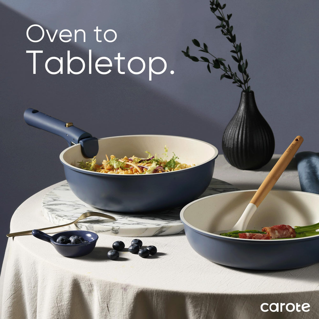 CAROTE 19pcs Pots and Pans Set, Nonstick Cookware Set Detachable Handle, Induction Kitchen Cookware Sets Non Stick with Removable Handle, RV Cookware Set, Gold and Blue CAROTE