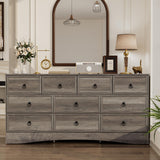 VVFLU Farmhouse 10 Drawer Dresser for Bedroom – 63'' Long Dresser Wood Chest of Drawers,TV Stand for 75 inch TV, Storage Organizer Furniture, Hallway, Entryway, Closet, Brownish Grey VVFLU