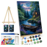 ATDMS Landscape Paint by Numbers Kit for Adult with Easel DIY Cabin Paint by Number with Frame Lake House Digital Oil Painting Kits for Wall Hanging Home Room Decor 7.87x11.81 Inch ATDMS