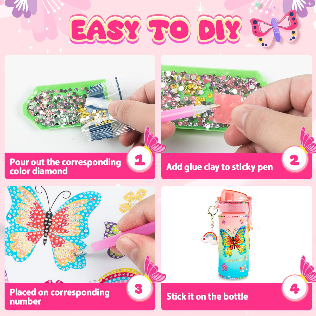 MDCGFOD Decorate Your Own DIY Water Bottle Butterfly Decorating Kit - Arts & Craft Kits for 4-10 Year Olds + Babies BoysGirlsJoys Kids Birthday Xmas Gift Box MDCGFOD