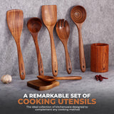 KAQISE Wooden Spoons for Cooking, Kitchen Essential Wooden Utensils Set, Teak Wood Cooking Utensils Set for Families（8 Pieces ） KAQISE