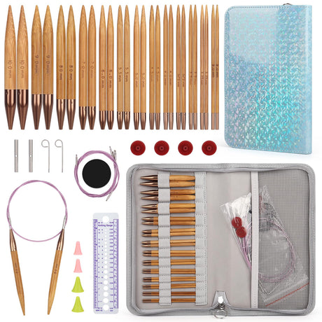 Aeelike Interchangeable Knitting Needles Set, 13 Pairs Circular Knitting Needles Set Bamboo Knitting Needles with Case Knitting Accessories for Socks Blankets Cushions Aeelike