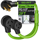 GEARit 3 Prong Dryer Y- Splitter 30 Amp NEMA 10-30P to (2) NEMA 10-30R Receptacle - STW 10AWG 3C Power Cord Adapter for Multiple Outlet Dryer Outlet and EV Charger - 2.2 Feet GearIT