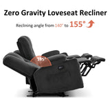 MCombo Zero Gravity Power Reclining Sofa with Heat and Vibration Massage, 3 Seater Reclining Couch with USB Ports, Cup Holders for Living Room, Fabric 6035SET (Grey, 3 Seater) MCombo