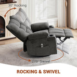 Garvee Swivel Rocker Recliner Chair with Heat and Massage, 360 Degree Swivel Rocking Single Sofa with Cup Holders, Oversized Single Sofa Seat, Lazy Boy Recliner Chairs for Living Room Garvee