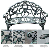 Outsunny Outdoor Bench, Cast Aluminum Outdoor Furniture, Metal Bench with Floral Rose Accent & Antique Finish, Green Outsunny