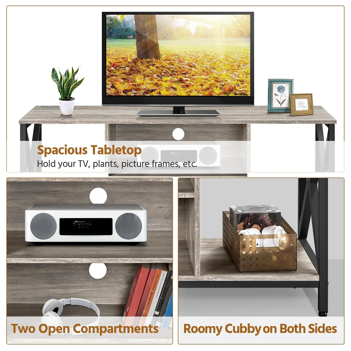 Yaheetech TV Stand for 65 inch TV Console Table with Storage Shelves Cabinet, 55" Wood Entertainment Center for Living Room, Industrial Modern Style TV Cabinet for Flat Screens, Gray Yaheetech