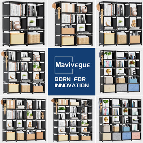 Mavivegue 18-Cube Extra Large Storage Organizer - Versatile Black Bookshelf for Home and Office Mavivegue