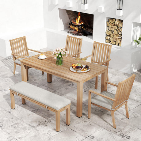 Wisteria Lane Aluminum 6 Pieces Patio Dining Sets, Outdoor Dining Table with 4 Chairs and Bench, Outdoor Patio Dining Furniture Set with Removable Cushion for Lawn, Garden, Backyard, Brown Wisteria Lane