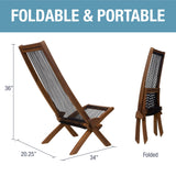 CleverMade Tamarack Folding Rope Chair - Foldable Outdoor Low Profile Wood Lounge Chair for the Patio, Backyard, and Deck, No Assembly Required CleverMade