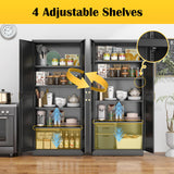 Kitchen Pantry Cabinet,71”Black Metal Pantry Storage Cabinet with Doors and 4 Adjustable Shelves,Kitchen Cabinet with 2 Gold Handles,Tall Cabinet for Livingroom,Pantry, Bathroom SteeLoong