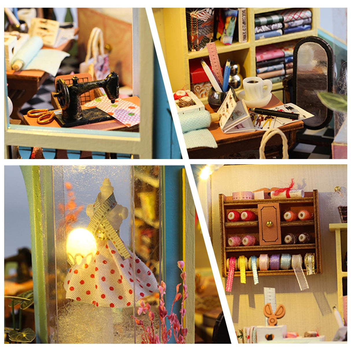 DIY Miniature House Kit,Tailor Shop Dollhouse Miniature Kit with LED & Furniture,Mini Diorama House Building Kit for Adults,3D Wooden Craft Tiny House Mini Model Kit,Home Decor Family Birthday Gifts FLYNOVA