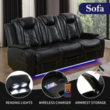 JBXBER Power Recliner Sofa Sets for Living Room, Leather Recliner Sofa Set with LED Light, Console Storage, Cup Holder for Home Theater Seating(Sofa and Loveseat,Black) JBXBER