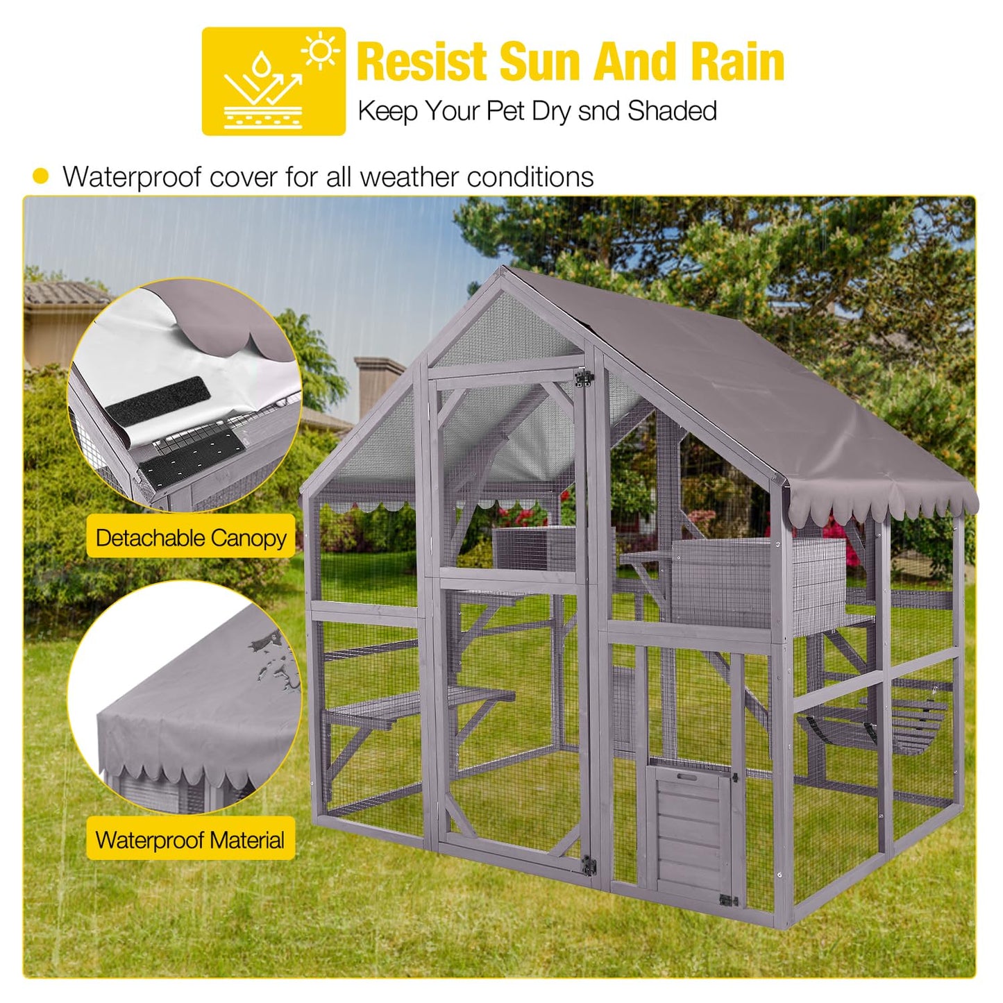 Aivituvin Catio Outdoor Cat Enclosure Large for Multiple Cats Wooden Cat House Outside Cat Condon Cat Run Weatherproof