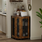 JKsmart Corner Storage Cabinet with Open Shelf, 3-Tier Industrial Wine Bar Cabinet with Door, Industrial Corner Cabinet for Kitchen, Living Room, Dining Room, Rustic Brown JKsmart