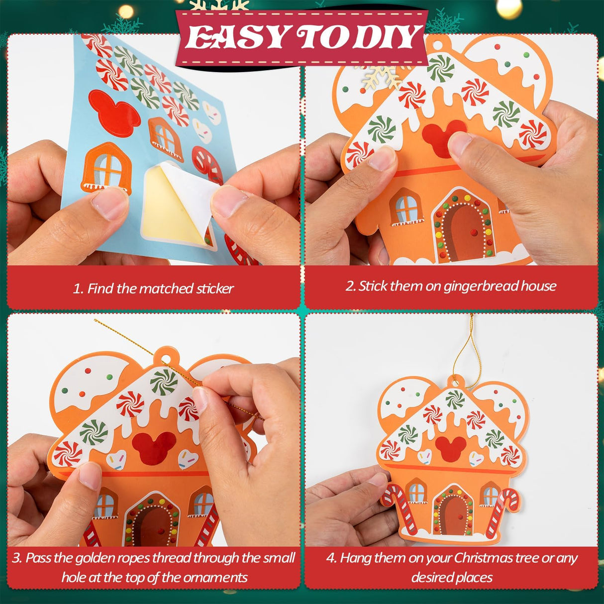 GuassLee Christmas Ornaments Art and Crafts for Kids - 28pcs DIY Christmas Cutouts with Gingerbread Cookies Man House Christmas Stickers for Tree Home Christmas Party Favors Decorations GuassLee