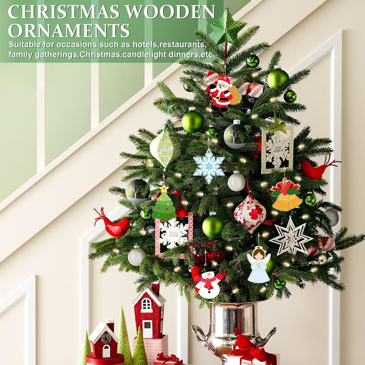 80PCS Wooden Christmas Ornaments to Paint, 8 Styles DIY Blank Unfinished Wood Reindeer Santa Claus Christmas Tree Ball Snowman Snowflake Angel Cutouts Ornament for Crafts Winter Hanging Decorations Sophena