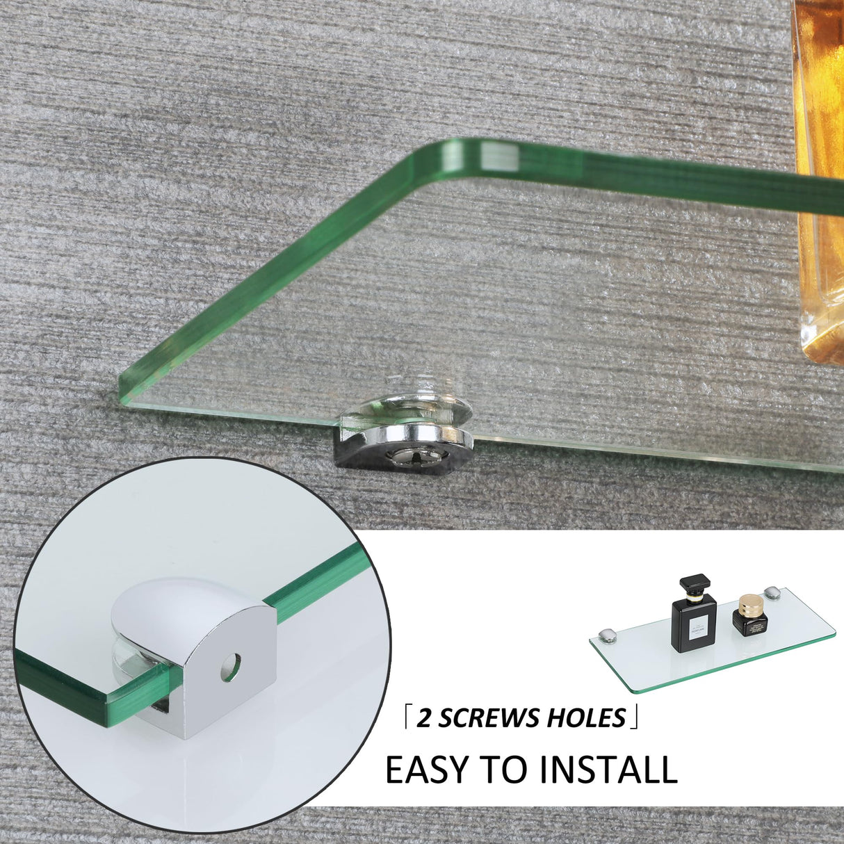 SAYAYO Glass Floating Shelves for Wall, Tempered Glass Shelves for Bathroom, Living Room, Bedroom, Office, Toilet, Kitchen Decor, 12Inch Set of 3, Clear SAYAYO