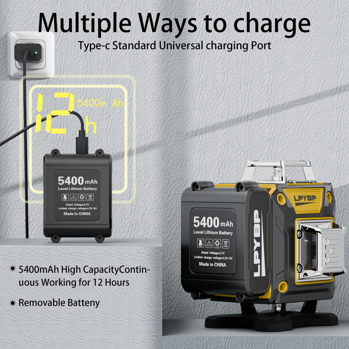 Laser Level 360 Self Leveling with Tripod, 200ft/60m working distance with vertical and horizontal lines, self-leveling mode&IP54 waterproof set LPYBP