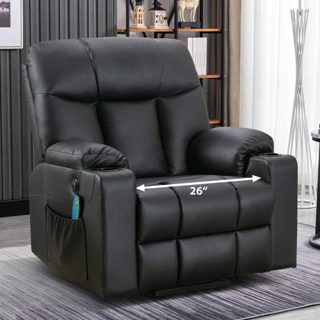 Bonzy Home 26" Extra Wide Lift Chair with Heat and Massage, Faux Leather Power Lift Recliner Massage Chair for Adults Elderly, Upholstered Recliner with 2 Cup Holders, Side Pocket Bonzy Home
