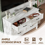LYNSOM Farmhouse 6 Drawers Dresser for Bedroom, Wood Rustic Wide Chest of Drawers with Deep Drawers, Metal Handle, Storage Dressers Organizer for Entryway, White LYNSOM
