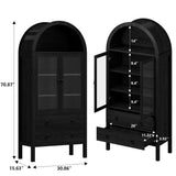 71'' Tall Arched Cabinet - Wood Kitchen Pantry, Farmhouse Arch Display Bookcase Hutch with 2 Large Drawers & Adjustable Shelves, Versatile Storage Furniture for Living Room Dining Room Bathroom, Black MECHYIN