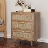 Trironsun 3 Drawer Dresser for Bedroom Rattan Dresser Chest of Drawers with Spacious Storage Boho Clothes Storage Nightstand for Living Room Trironsun