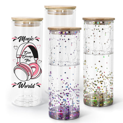 sweet grain Snow Globe Tumbler, 4 Pack 25 oz Sublimation Glass Cups for Glitter Snow Globe Cups, Double Wall Glass Tumbler for Iced Coffee, Juice, Soda, Drinks