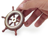 Nagina International 4" Small Rosewood Crafted Brass Ring Ship Wheel | Pirate's Adult Nautical Decor Steering Wheel | Maritime Nursery Decor Nagina International