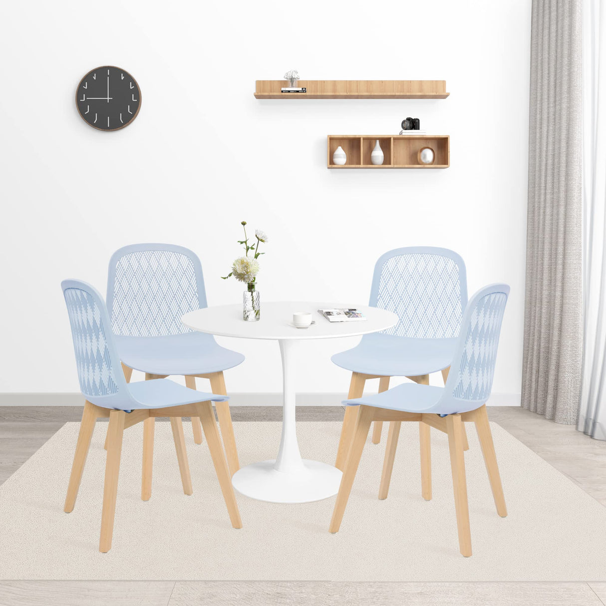 KM Legend Armless Modern Chairs with Wood Legs for Living, Bedroom, Kitchen,Dining,Lounge Waiting Room, Restaurants, Cafes, Set of 4… KM Legend