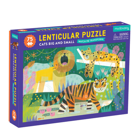 Mudpuppy Cats Big and Small 75 Piece Lenticular Puzzle from Mudpuppy - Exciting and Innovative Jigsaw Puzzle for Kids, 17.75" x 11", Watch The Completed Puzzle Transform Before Your Eyes, Ages 5+ Mudpuppy
