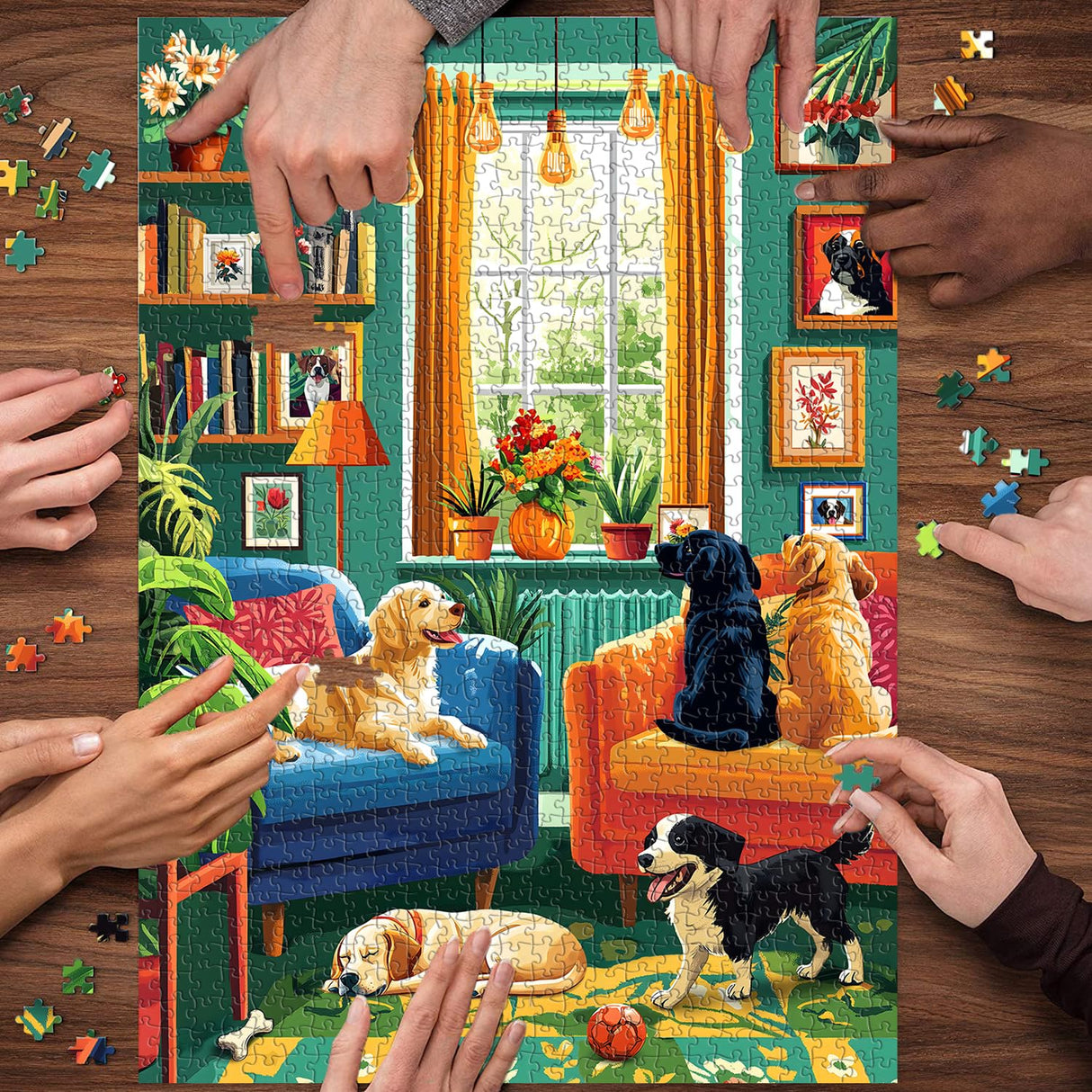 PICKFORU Dog Puzzles for Adults 1000 Pieces, Vintage Puppy Jigsaw Puzzle Houseplant，Unique Living Room Puzzle as Home Art PICKFORU