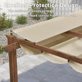 PURPLE LEAF 10' x 13' Outdoor Retractable Pergola with Sun Shade Canopy Patio Metal Shelter for Garden Porch Pavilion Natural Wood Grain Frame Modern Yard Grill Pergola with 24 LED String Lights Khaki PURPLE LEAF