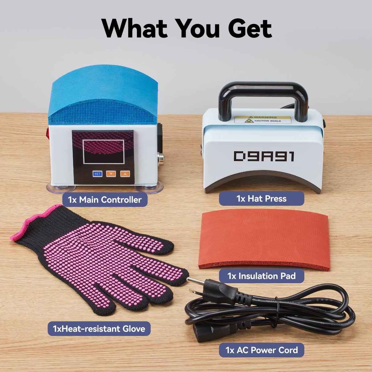 D9A91 Hat Press,Mini Hat Press Machine. for Caps, T-Shirt & More, Curved Heating Plate and Silicone Base,Heat Up Fast and Even, No Crease, LCD Digital Temperature &Timer Control-Light Blue D9A91