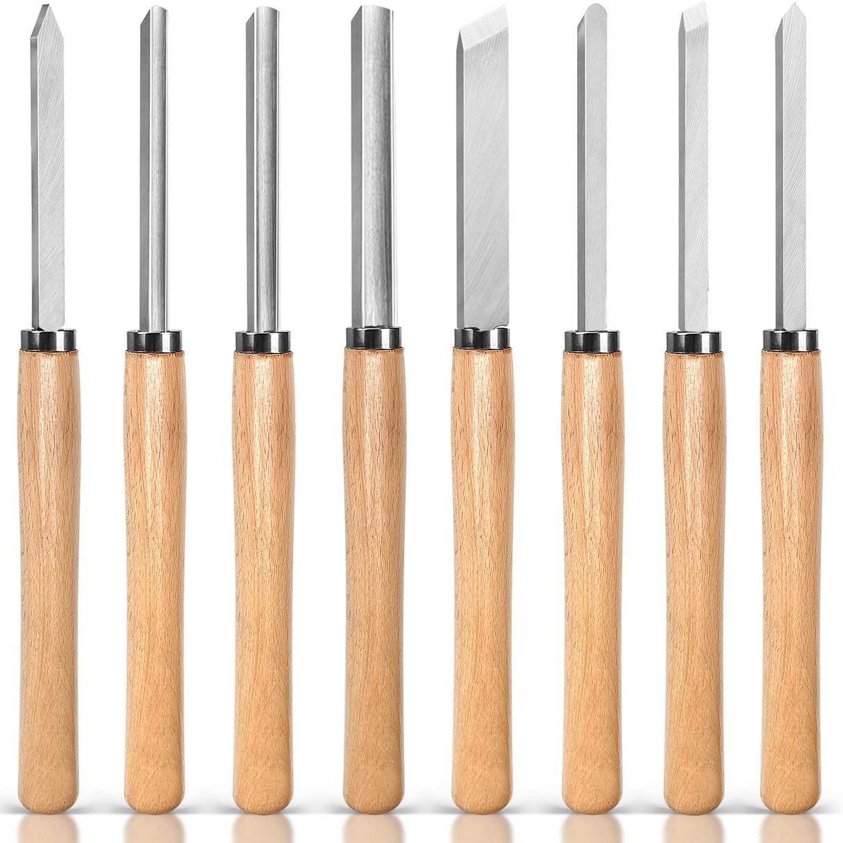 Hanpex 8 Piece Heavy Duty Wood Turning Chisel Set, Lathe Chisel Cutting Tools, (3) Gouge (1) Round Nose (1) Spear Point (2) Skew and (1) Parting Tools for Beginner to Professional Hanpex