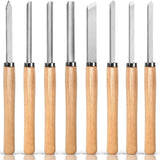 Hanpex 8 Piece Heavy Duty Wood Turning Chisel Set, Lathe Chisel Cutting Tools, (3) Gouge (1) Round Nose (1) Spear Point (2) Skew and (1) Parting Tools for Beginner to Professional Hanpex