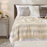 DII Rustic Farmhouse Cotton Cabana Striped Blanket Throw with Fringe, 50 x 60 - Cabana Striped Gray & Off-White DII