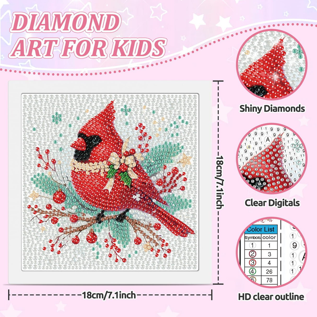 SENQAO Cardinal Diamond Art Kits for Kids with Frame, Christmas Diamond Painting for Kids Ages 4-8-12, Easy Kids Gem Art Kit with Beautiful Package for Home Wall Decor(7.1x7.1inch) SENQAO