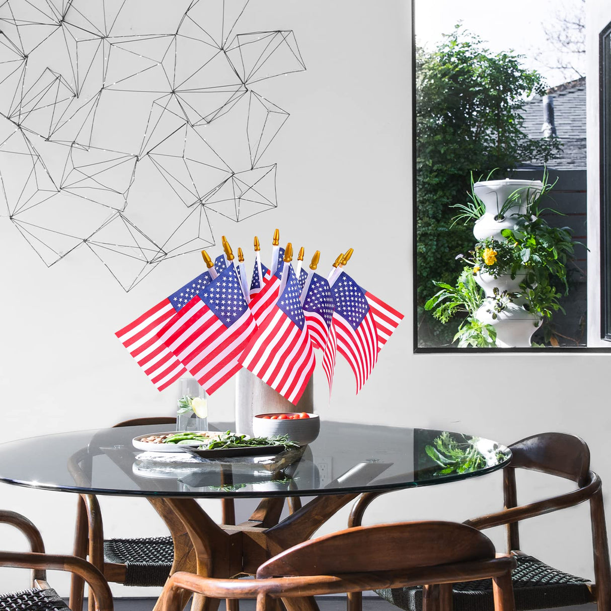 Small American Flags on Stick, 50 Pcs Fourth of July Decorations Outdoor 4''x6'' USA Flag, 4th of July Flags American Flag Small With Wooden Stick,Mini Flags for Outside Patriotic Decor for Yard Patio HOOSUN