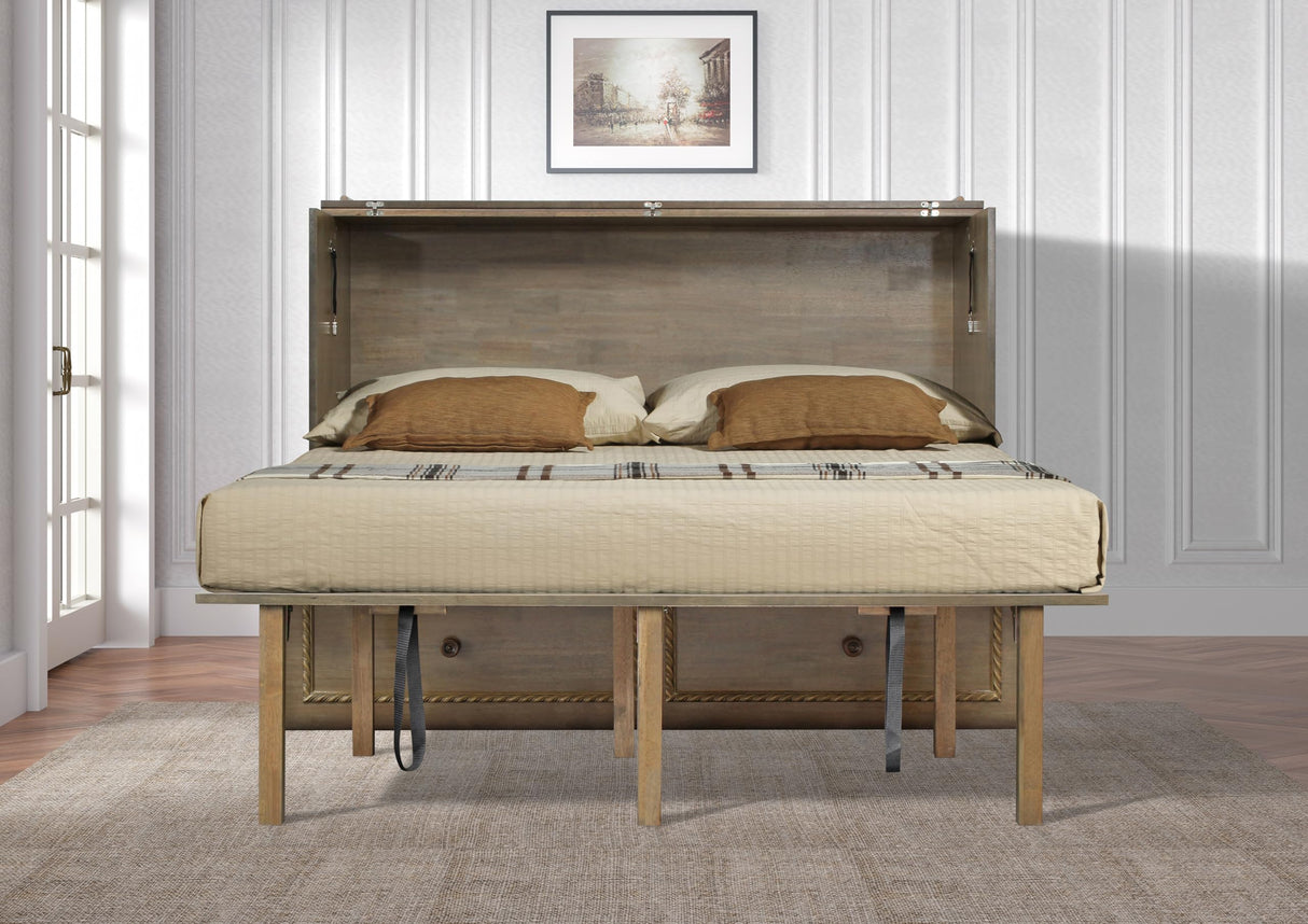 Mega Solutions Venetian Murphy Cabinet Bed with Deepest Storage Drawer On The Market and USB Charging Station (Queen, Latte) Mega Solutions