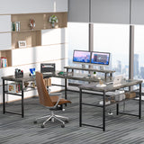 Unikito 130 Inch Versatile U Shaped Office Desk with Smart LED Lighting and Integrated Power Outlet, Stylish Black Oak Unikito