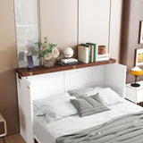 Queen Size Murphy Bed Cabinet, Murphy Bed Cabinet with Storage Drawer and Charging Station, USB Port, Solid Pine Wood Murphy Bedframe for Home Office Studio Guest Room, White Walnut RuiSiSi