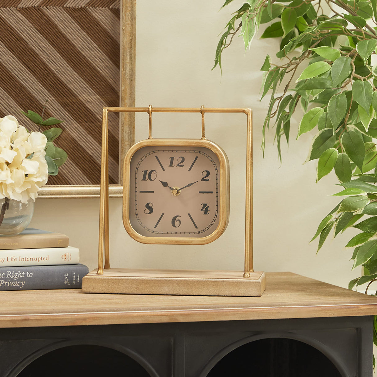 Deco 79 Wood Pendulum Clock with Wood Base, 10" x 5" x 11", Gold Deco 79