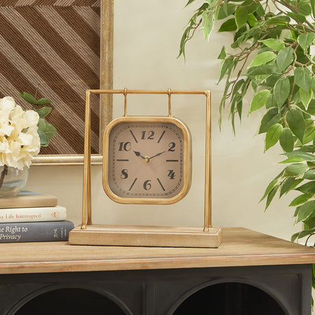 Deco 79 Wood Pendulum Clock with Wood Base, 10" x 5" x 11", Gold Deco 79