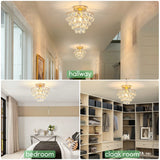 Luupyia Gold Crystal Chandelier Small Modern Chandelier, Mini Ceiling Light Flush Mount Crystal Chandelier Hallway Light Fixtures Ceiling Crystal Light for Hallway Bedroom Hall Living Room Luupyia
