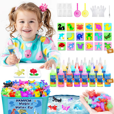 AKMADM Magic Water Elf Toy Kit - 20 Colors Water Gel Kit for Kids - 60ml Water Elf Set with 18 Shape Molds - Handmade Water Toy - Creative Magic Aqua Toys - Children's DIY Aqua Marine Life(20 Colors)