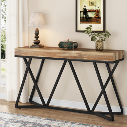 Tribesigns 55 Inches Console Table, Farmhouse Sofa Table Wood Entryway Table with Unique Metal Base, Behind The Couch Table Foyer Table, Industrial Accent Table for Hallway, Living Room, Entr - WoodArtSupply